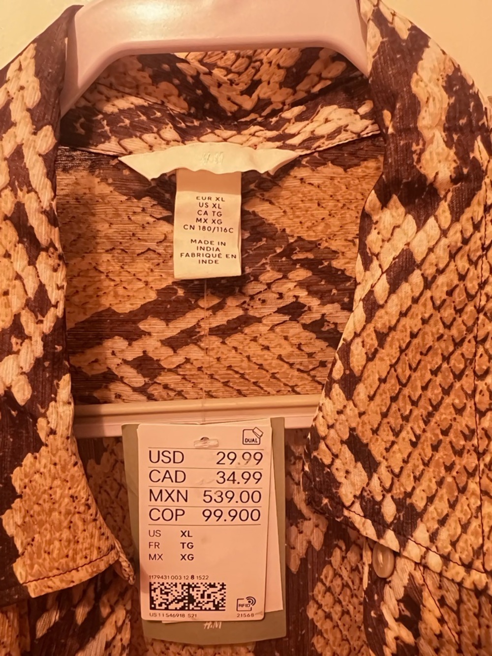 H&M Snake Print Blouse - Brown and Black XL - Picture 7 of 7